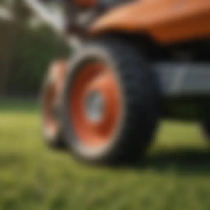 Close-up of adjustable height feature on a lawn mower