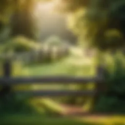 Aged wooden split rail fence surrounded by lush greenery