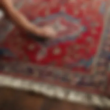 Antique Turkish rug being delicately cleaned