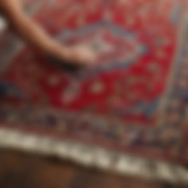 Antique Turkish rug being delicately cleaned