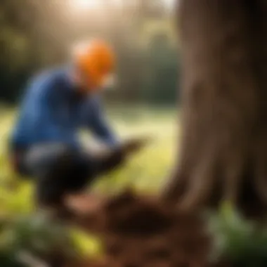 Arborist conducting soil analysis for tree health