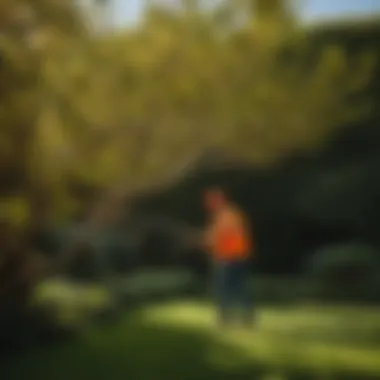 Arborist using specialized tools for pruning