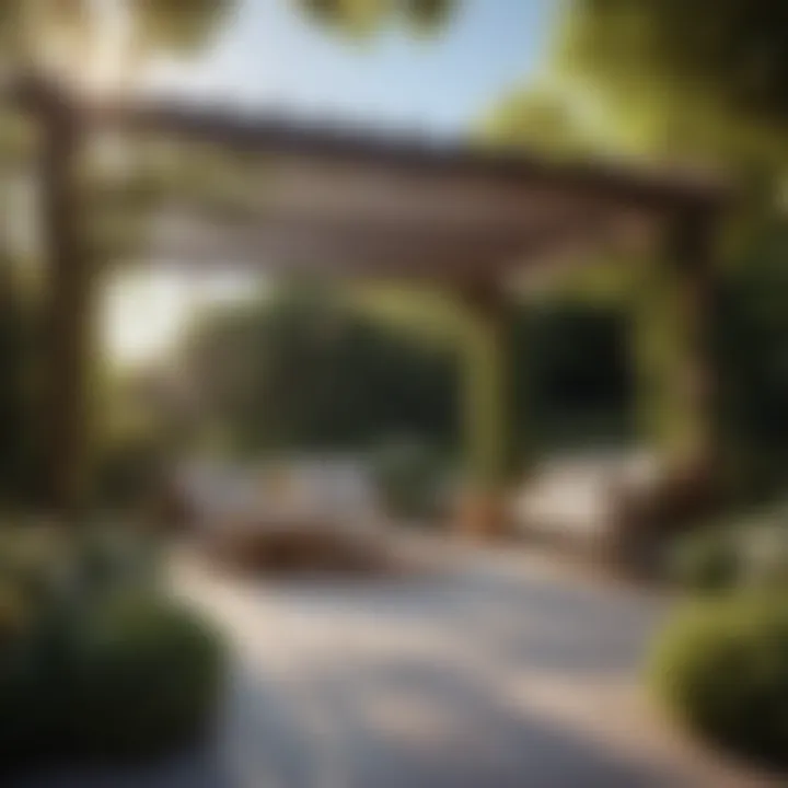 Beautifully designed permanent pergola in a lush garden setting