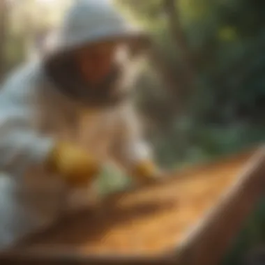 Beekeeper harvesting honey