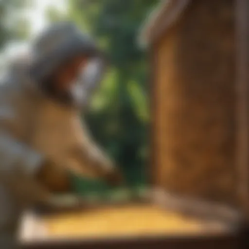 Beekeeper inspecting hive