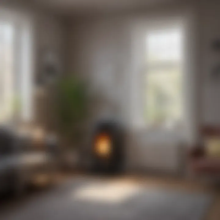 A cozy living room featuring an oil radiator heater in use