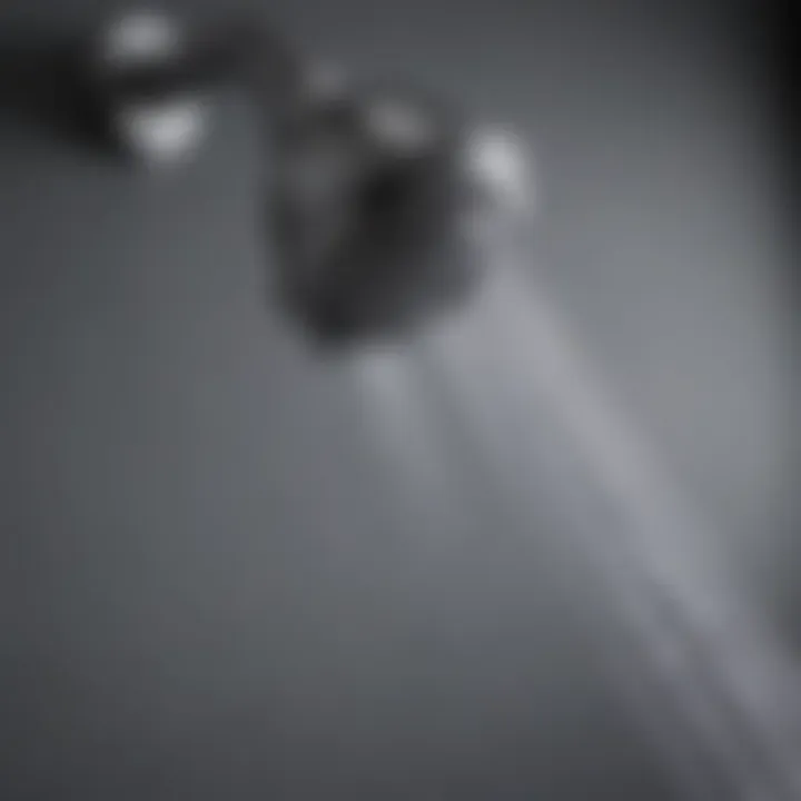 A close-up of a handheld shower head demonstrating water efficiency and spray patterns, highlighting its features.