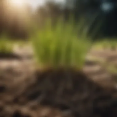 Resilient Root System of Buffalo Grass Close-up of Buffalo Grass Roots Anchoring in Soil