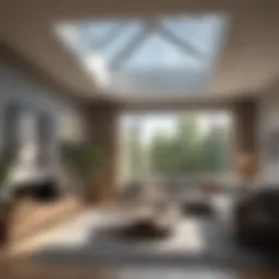 A beautifully designed skylight shade in a modern living room