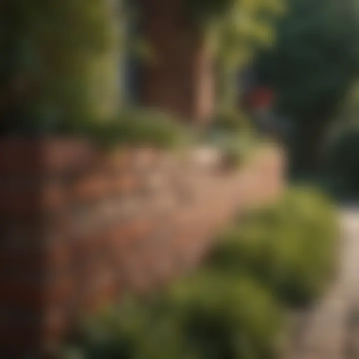An outdoor setting demonstrating the integration of colored bricks in landscaping.