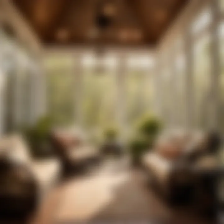 Charming screened-in porch with vintage decor and soft lighting