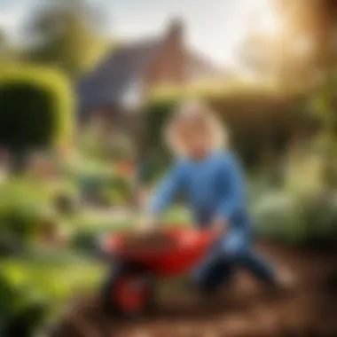 Child exploring outdoor activities with garden tools