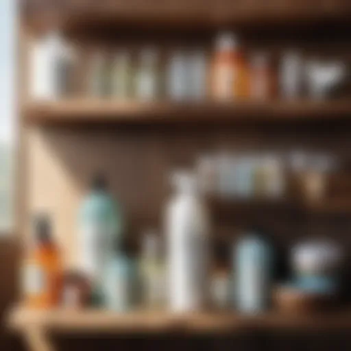 Eco-friendly cleaning products on a wooden shelf