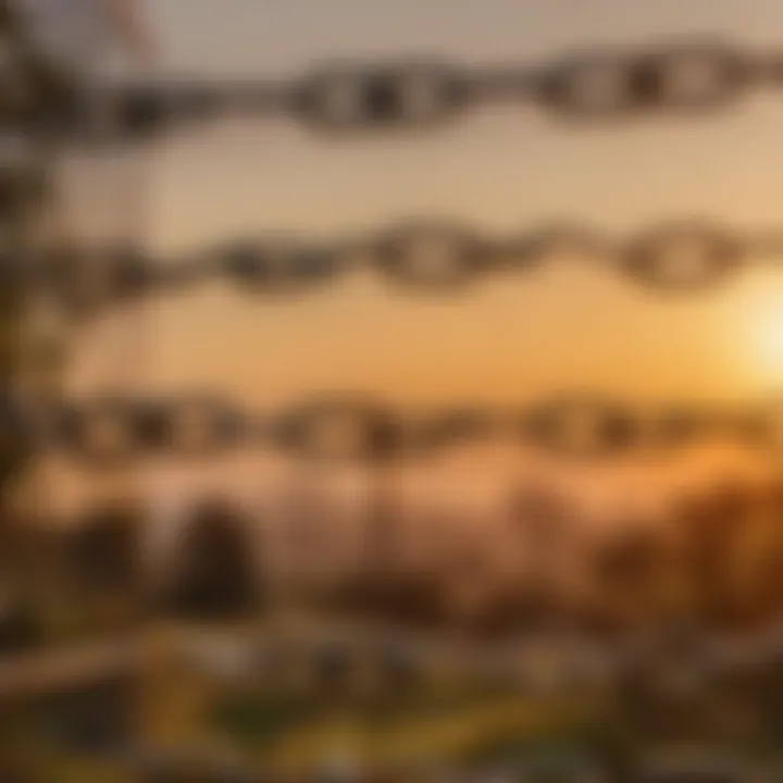 Close-up of chain link fence links showing wear and tear