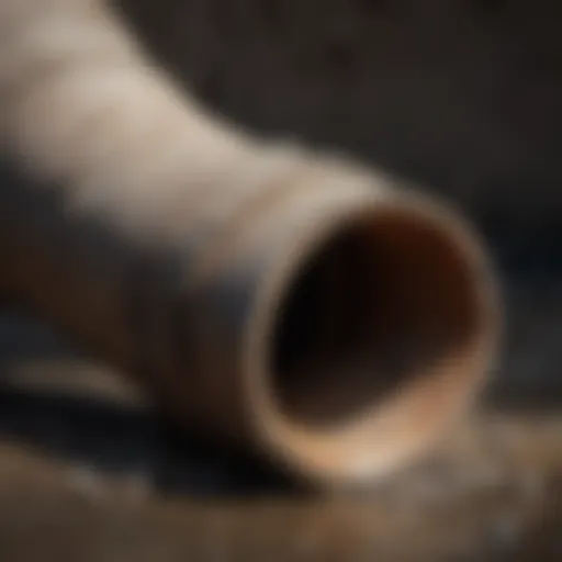 Identifying Damaged Sewer Pipes Close-up view of a sewer pipe showing wear and damage