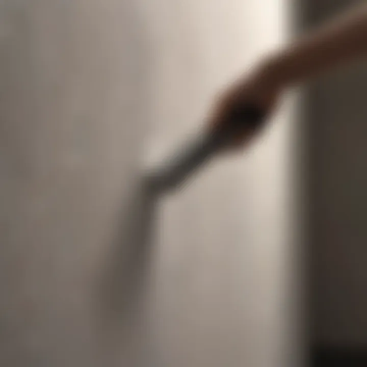 Artistic paint roller applying primer on a wall