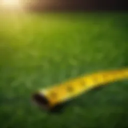 Green artificial turf roll with measuring tape