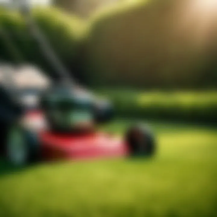 Lawn mower cutting through thick, healthy grass