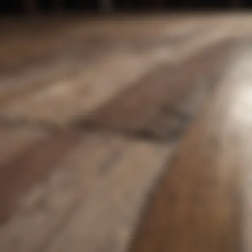 Detailed view of damaged floorboards