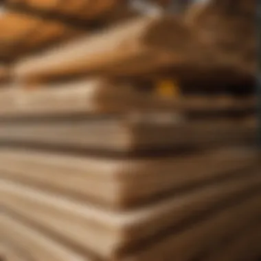 Various thicknesses of OSB boards stacked in warehouse