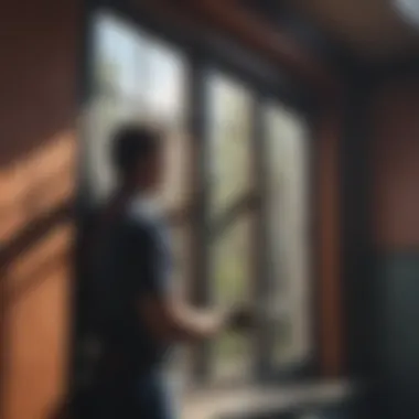 Meticulous Window Cleaning Skillful cleaning expert meticulously cleaning a window