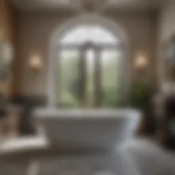 Luxurious freestanding bathtub surrounded by elegant decor