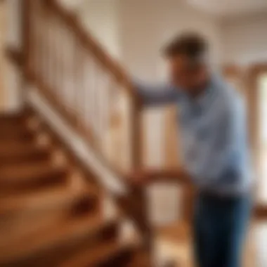 Skilled craftsman working on hardwood stairs