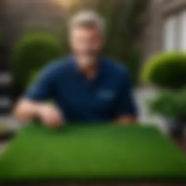 Landscape Designer Presenting Artificial Turf Samples Landscape Designer with Turf Samples
