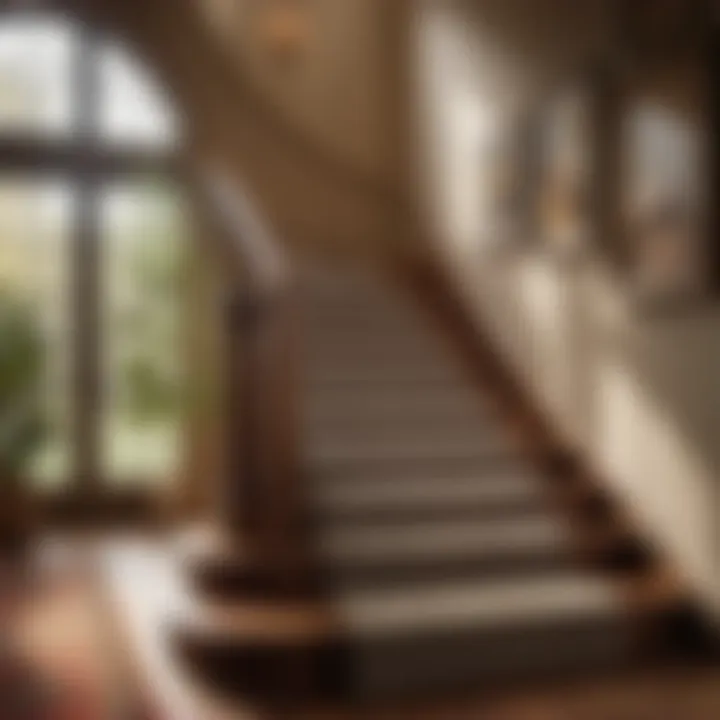Cozy ambiance created by wool carpeted staircase