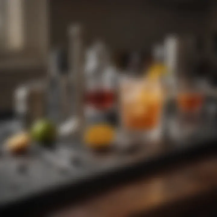 A selection of high-quality cocktail tools neatly organized on a countertop