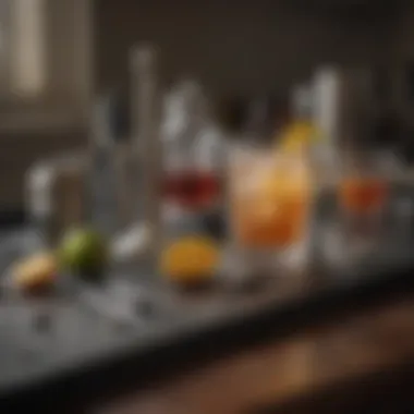 Essential Cocktail Tools A selection of high-quality cocktail tools neatly organized on a countertop