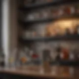 Elegantly arranged home bar with premium spirits and stylish glassware