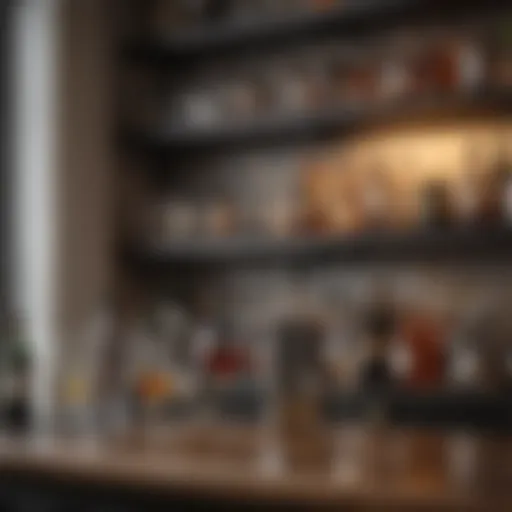 Elegantly arranged home bar with premium spirits and stylish glassware