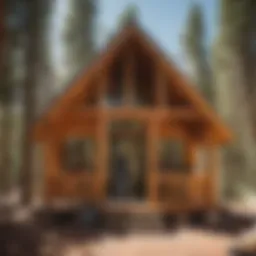 Craftsman assembling wooden cabin kit in Colorado forest