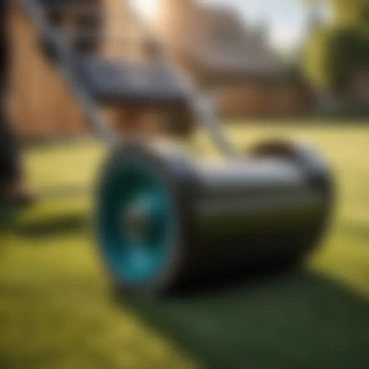 Close-up of the durable construction of a Craftsman lawn roller