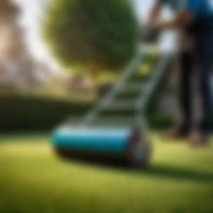 Craftsman lawn roller being used on a neatly manicured lawn