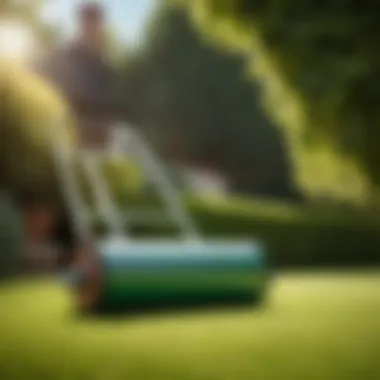 Different types of Craftsman lawn rollers displayed in a garden