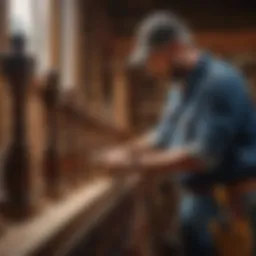 Craftsman using precision tools for handrail installation