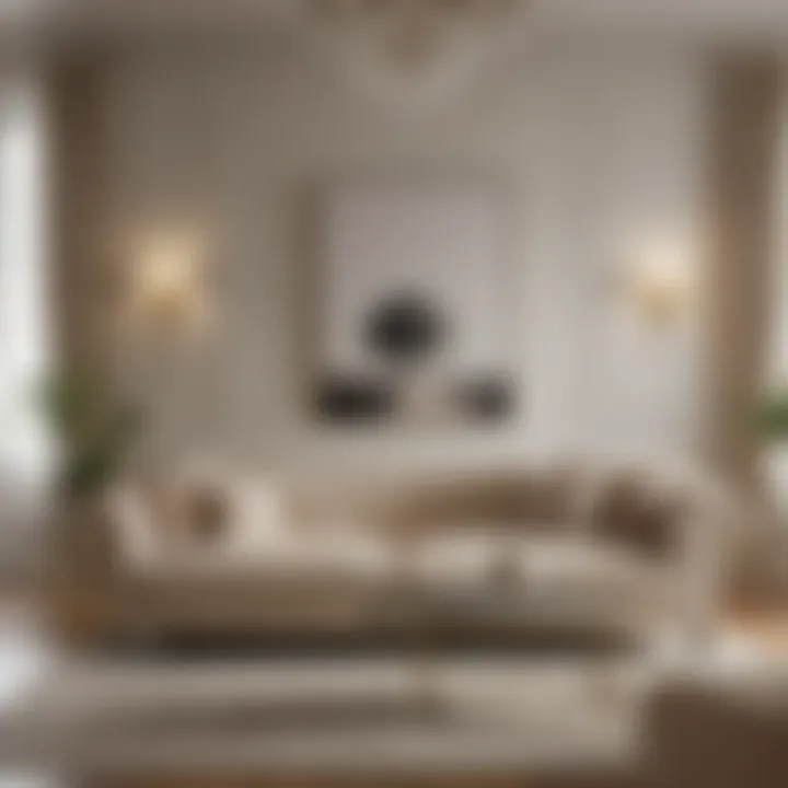 Cream suede couch in elegant living room