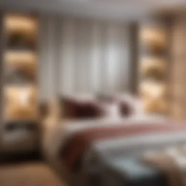 Final Bedroom Display Bedroom showcasing fully assembled headboard with shelves