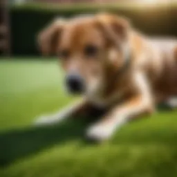 Curious dog exploring artificial grass