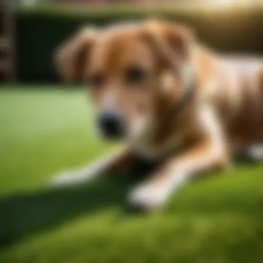 Curious dog exploring artificial grass