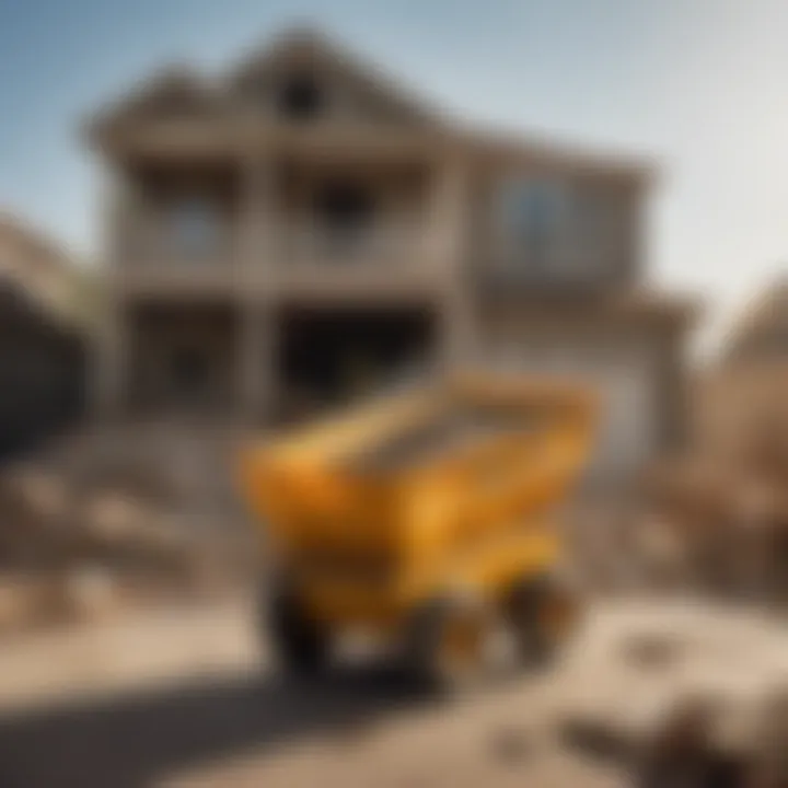Debris removal cart amidst a partially demolished house