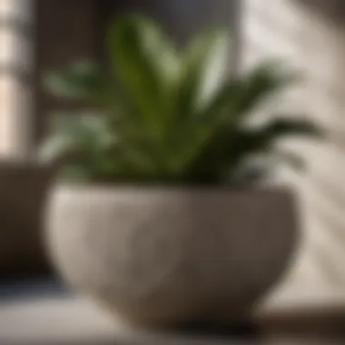 Botanical cement planter with intricate patterns