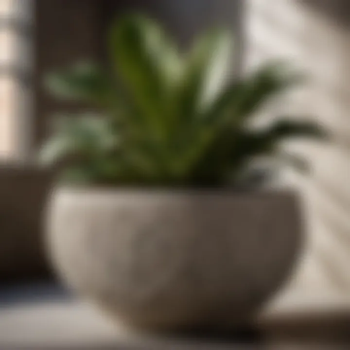 Botanical cement planter with intricate patterns