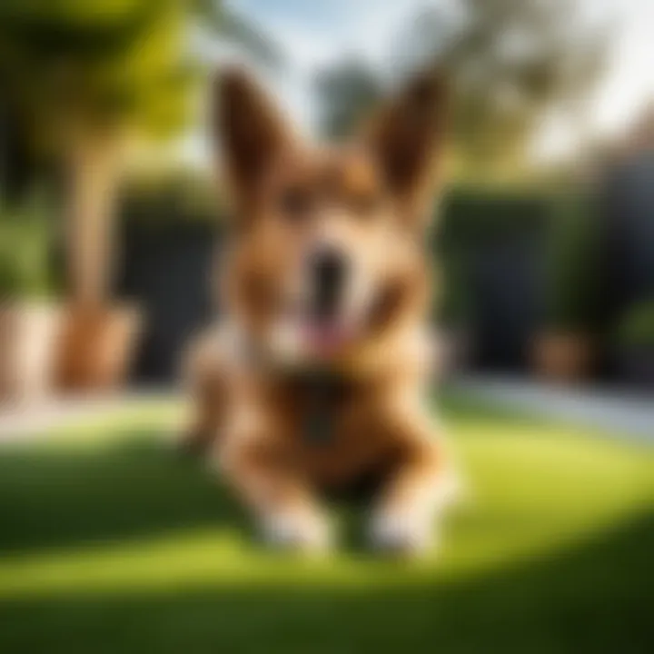 Dog happily using artificial grass as potty area