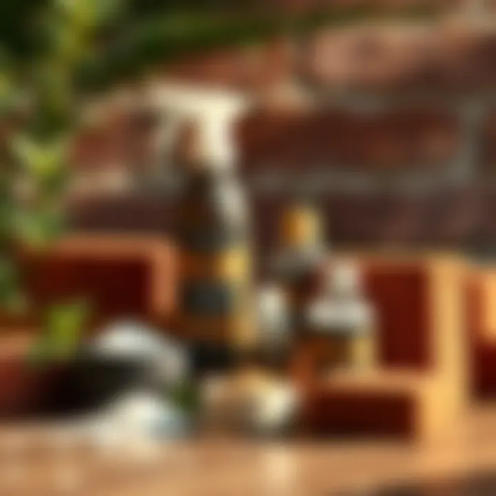 Natural cleaning agents displayed beside brick samples