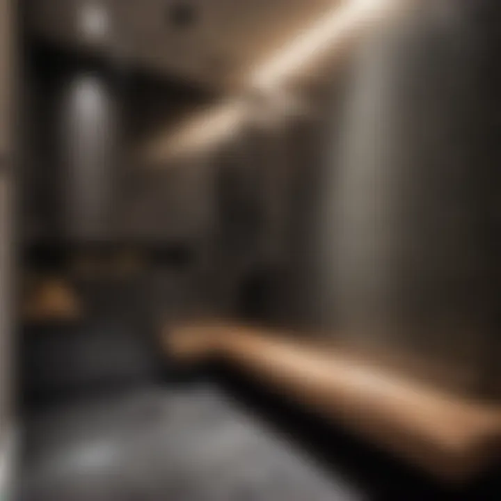 Modern granite walk-in shower with built-in bench for comfort