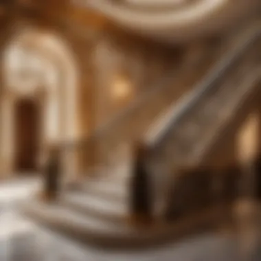 Luxurious marble staircase with ornate iron railing