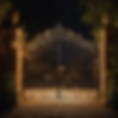 Enchanting Nighttime Illumination Nighttime illumination of the wrought iron gate